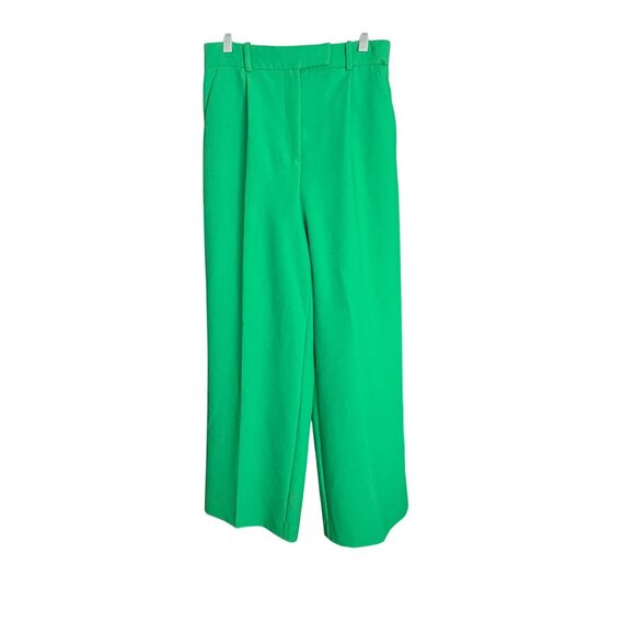 Zara Green Wide-Leg Pants Womens S High-Rise Polyester Blend - Picture 2 of 5